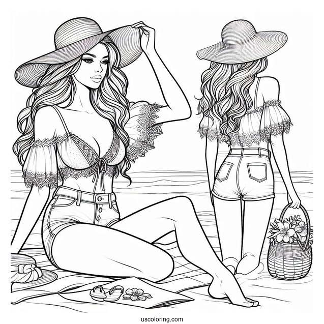 Beautiful Woman In A Summer Coloring Page Outfit At The Beach