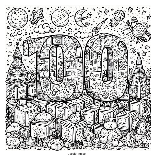 Detailed 100 Numberblocks Coloring Page