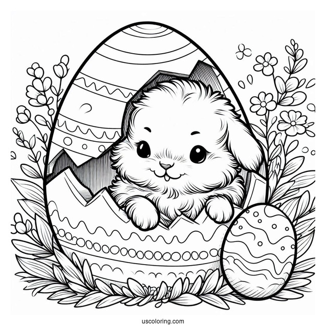 Furry Bunny Hatching From Easter Egg
