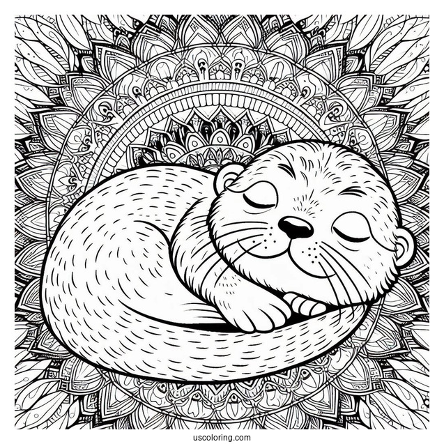 Otter Coloring Page Sleeping On Mandala