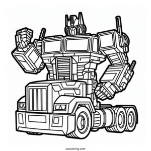 Simple Outline Of Optimus Prime Coloring Page In Autobot And Truck Form For Kids