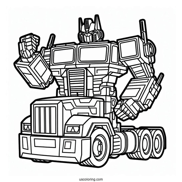 Simple Outline Of Optimus Prime Coloring Page In Autobot And Truck Form For Kids