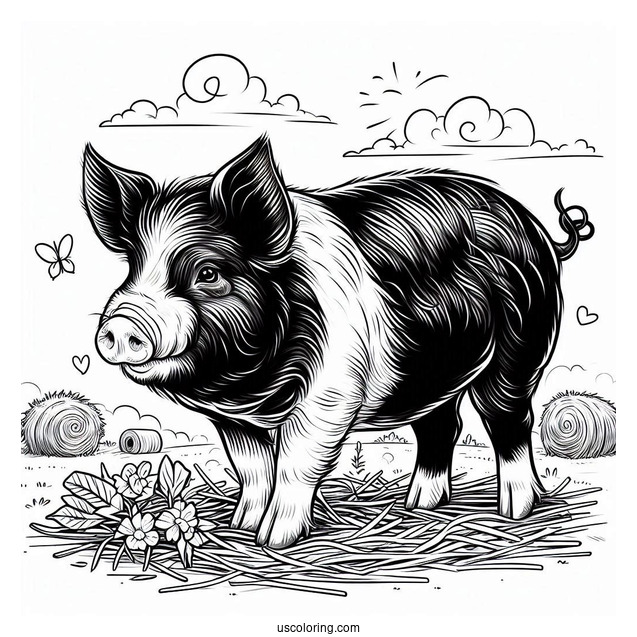 Bentheim Black Pied Pig On Farm