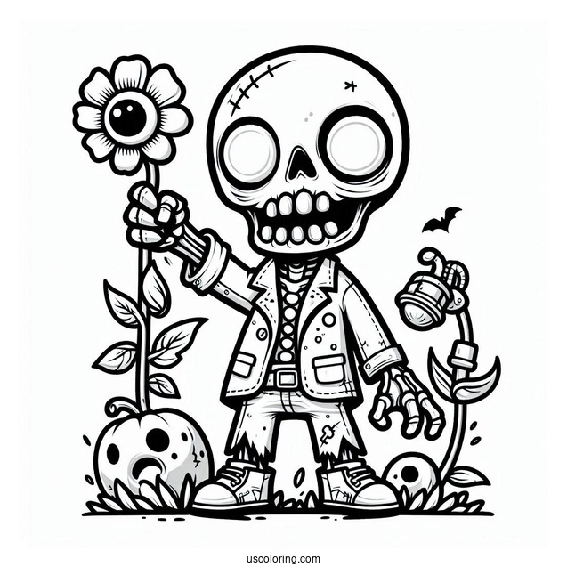 Coloring Sheet Of Halloween Themed Zombie