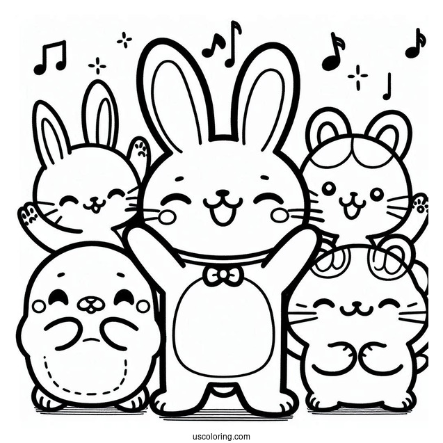 Smiling Critters Coloring Page Characters Cheering