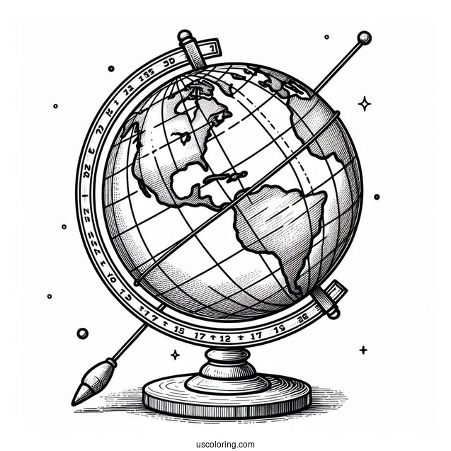 Globe With Longitude And Latitude Lines On A Dowel