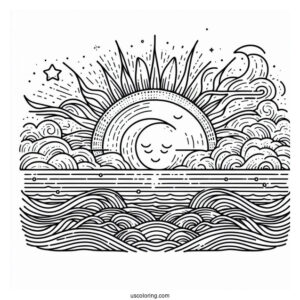 Sun Shining Over The Ocean To Color