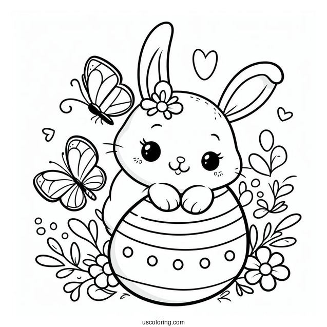 Easy Easter Bunny Coloring Page With Egg And Butterfly