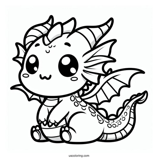 Coloring Sheet Of An Adorable Kawaii Dragon