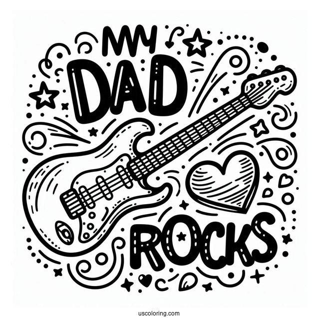 Father's Day Coloring Page Of My Dad Rocks Text With Electric Guitar