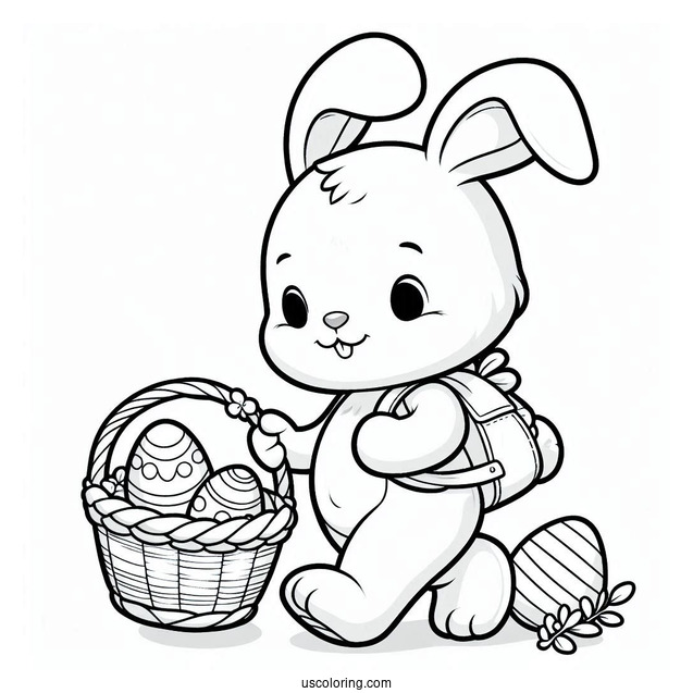 Easter Bunny Coloring Page Carrying Basket With Eggs For Kids