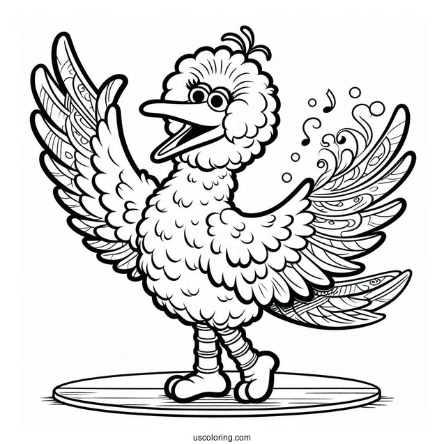 Big Bird Waving On Stage Coloring In