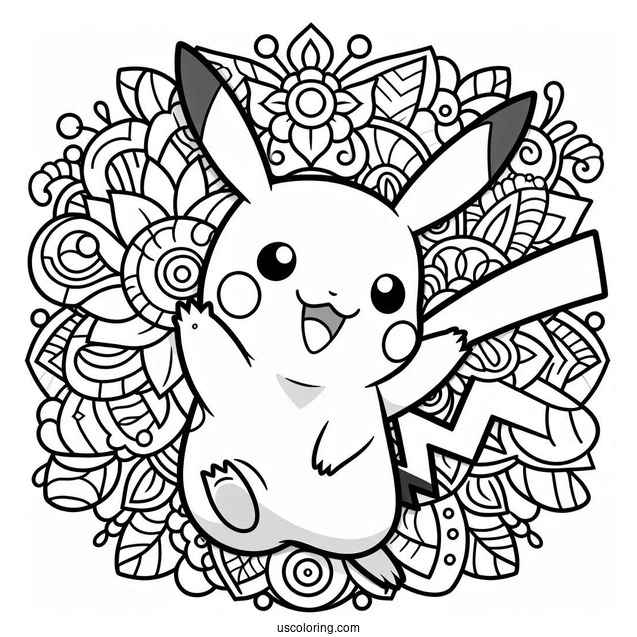 Waving Pikachu Flower Mandala Coloring Sheet