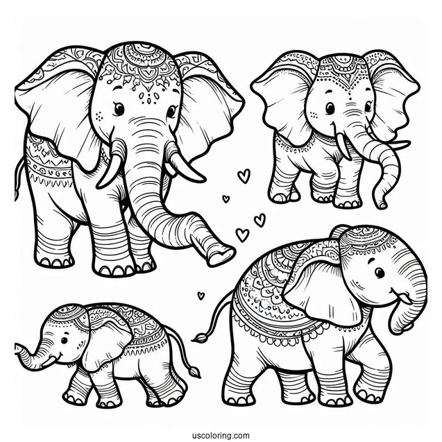 Herd Of Elephants Coloring Page For Kids