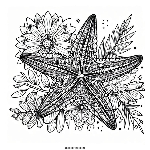 Starfish Coloring Page And Flower Mandala