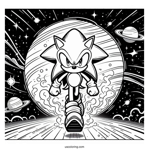 Super Sonic Coloring Page In Outer Space