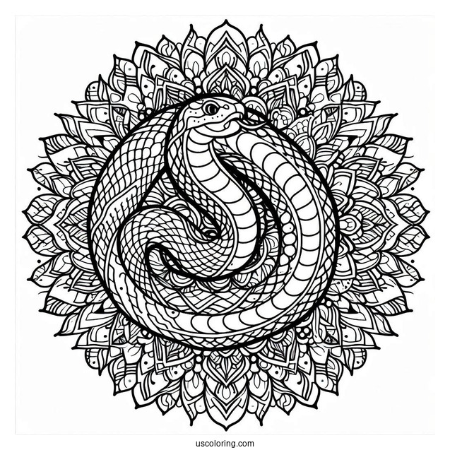 Snake Wrapping Around a Mandala To Color