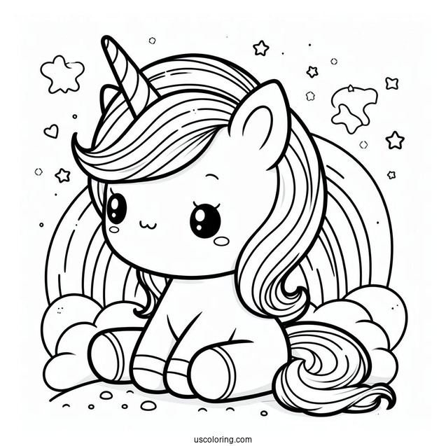 Easy Kawaii Unicorn Sitting Coloring Page For Kids