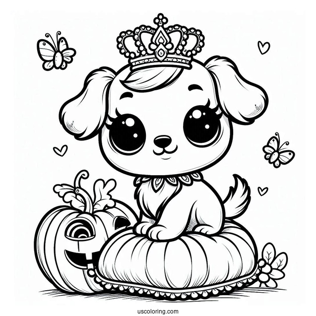 Palace Pets Coloring Page Of Pumpkin With Crown Standing On Cushion