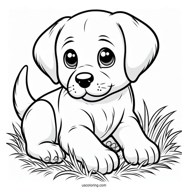 Simple Labrador Puppy On Grass To Color