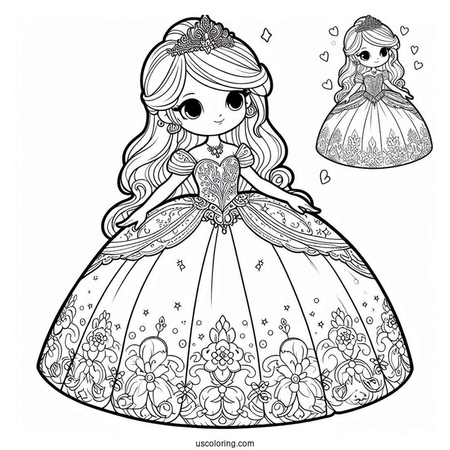 Cartoon Princess Coloring Page In Ball Gown