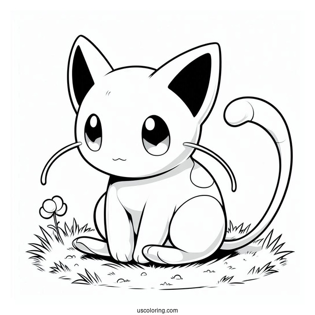 Mew Coloring Page Sitting On Grass