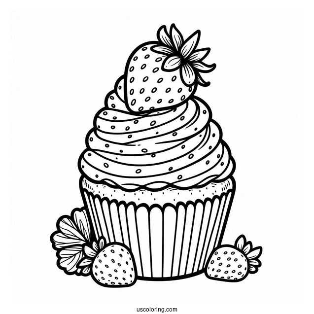 Strawberry Cupcake Coloring Sheet
