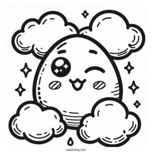 Tamagotchi Coloring Pages Of Winking Moriritchi On The Clouds For Kids