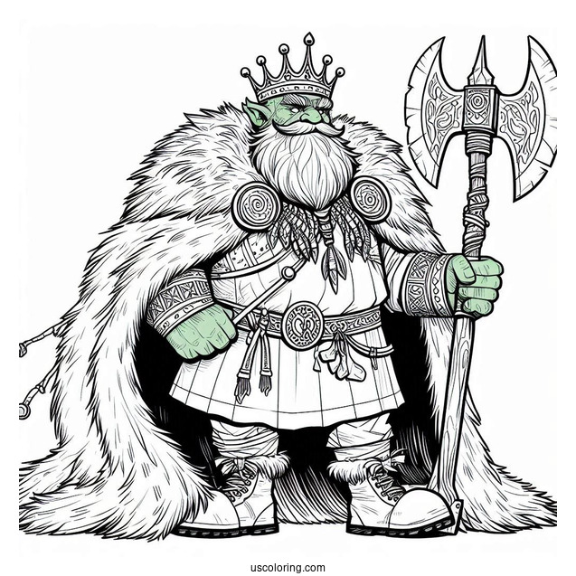 Hulk Coloring Page Wearing A Furry Cape And Holding An Axe