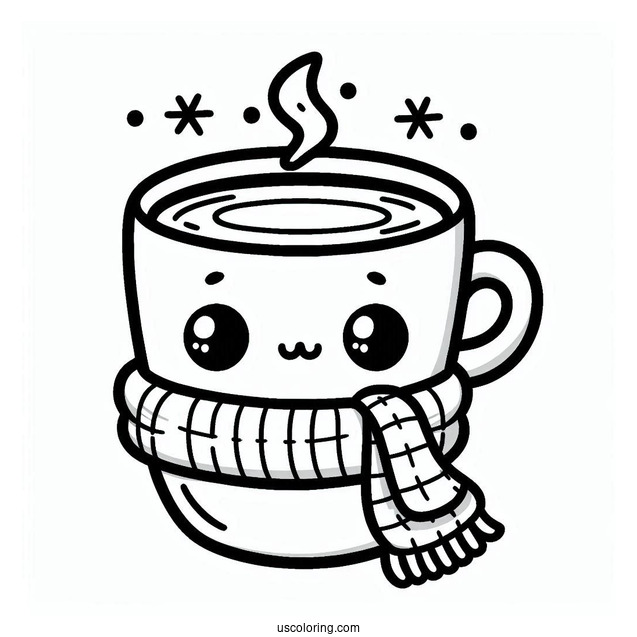 Cartoon Coffee Coloring Pages Of Cup Wearing Scarf And Ear Muffs