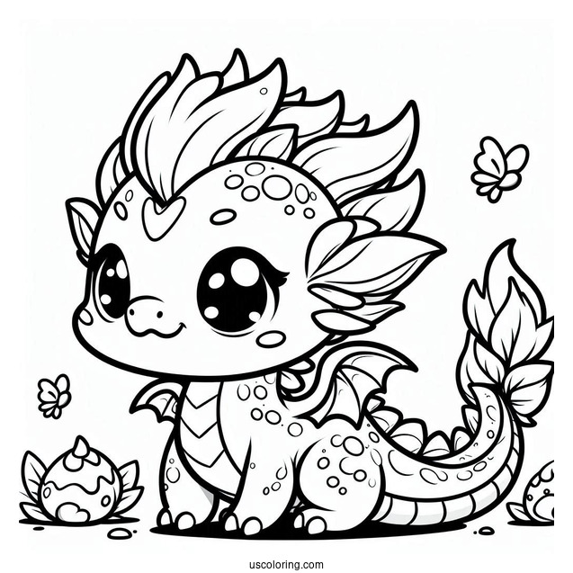 Coloring Sheet Of An Adorable Kawaii Dragon