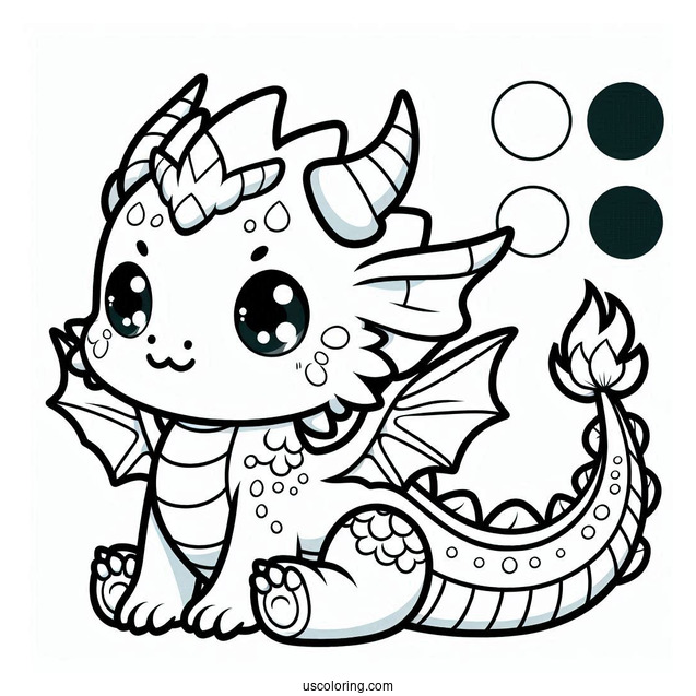 Coloring Sheet Of An Adorable Kawaii Dragon