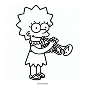 Simpsons Coloring Pages Of Adorable Lisa Simpson Playing The Trumpet For Kids