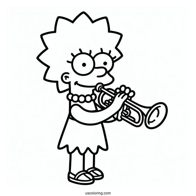Simpsons Coloring Pages Of Adorable Lisa Simpson Playing The Trumpet For Kids