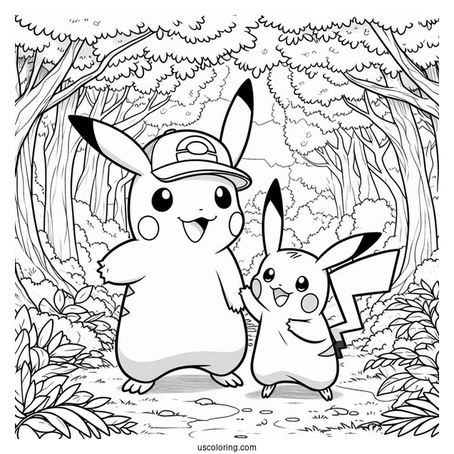Pikachu And Ash In The Forest