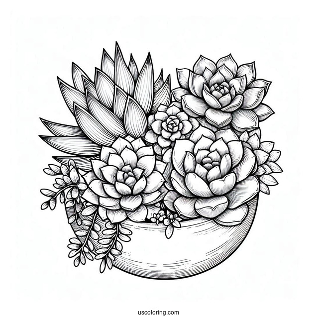 Pretty Echeveria And Haworthia Succulent Coloring Page