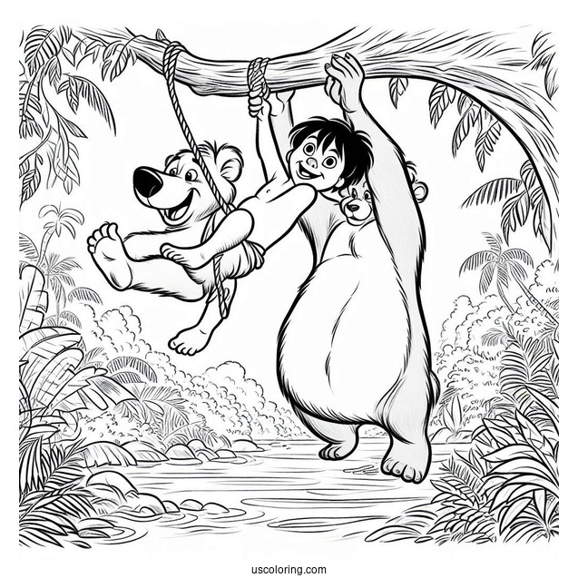 Jungle Book Coloring Page Of Baloo Swinging Mowgli By The Arms