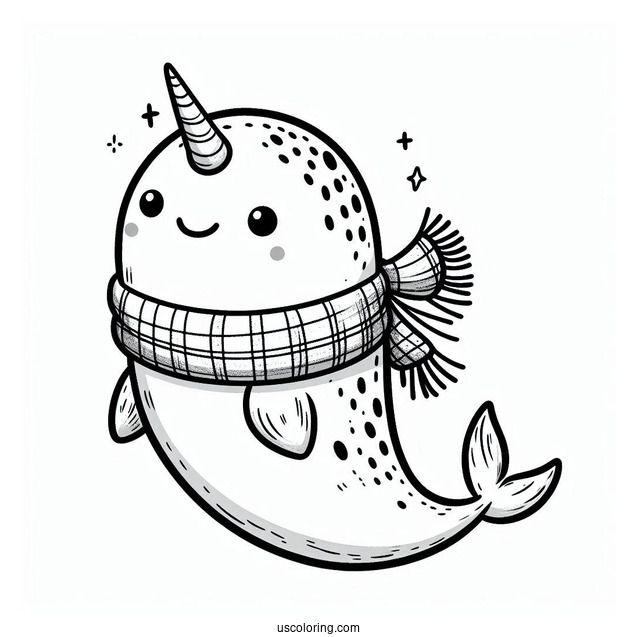 Narwhal Coloring Page Wearing A Scarf