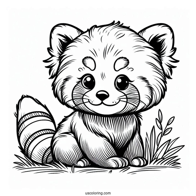 Cute Baby Red Panda In Grass