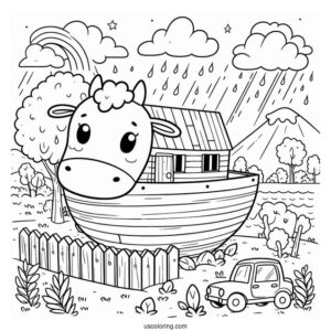 Cute Noah's Ark Coloring Page For Preschoolers