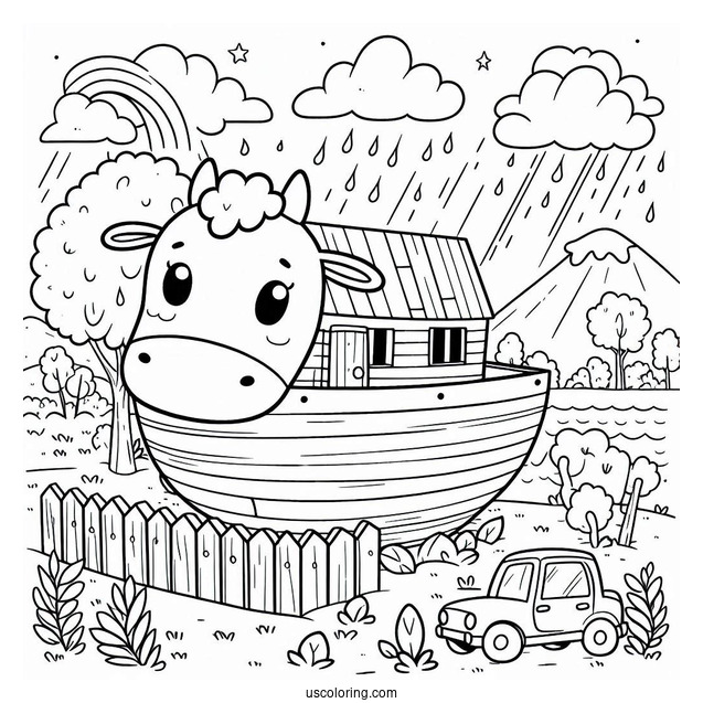 Cute Noah's Ark Coloring Page For Preschoolers