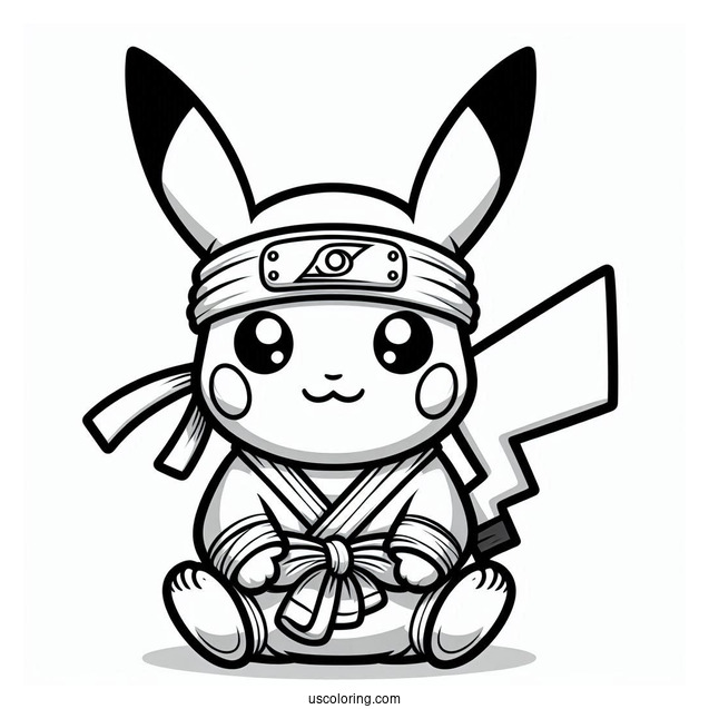 Adorable Ninja Pikachu Coloring Sheet For Kids