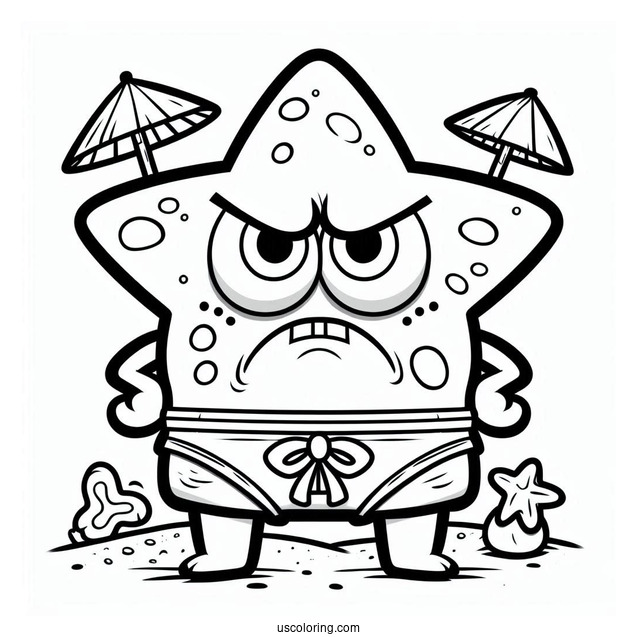 SpongeBob Coloring Page Of Frowning Sam Star In Bikini Bottom