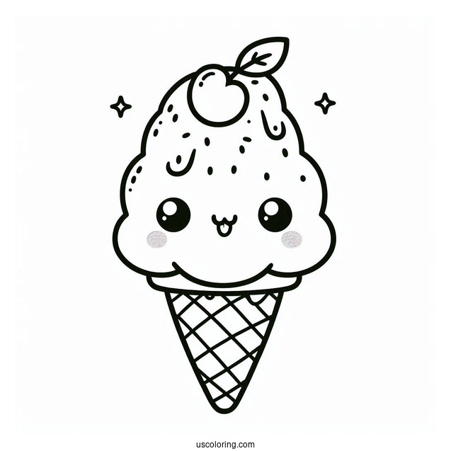 Cute Coloring Page Of Cartoon Ice Cream On A Cone For Kids