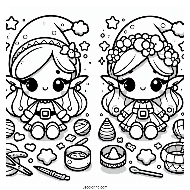 Kawaii Themed Elf Making Toys To Color