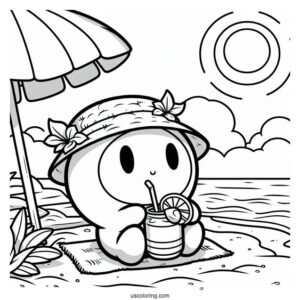 Shy Guy Coloring Page Drinking Beverage At The Beach