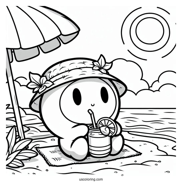 Shy Guy Coloring Page Drinking Beverage At The Beach