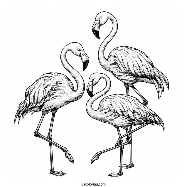 Three Realistic Looking Flamingos