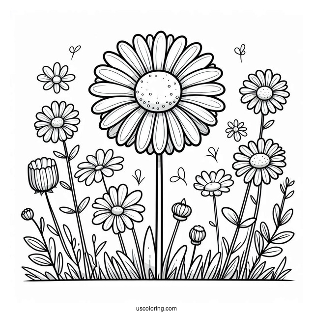 Flower Coloring Pages Of Field Of Daisies For Preschoolers