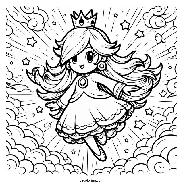 Rosalina Coloring Page Flying In The Sky With Luma